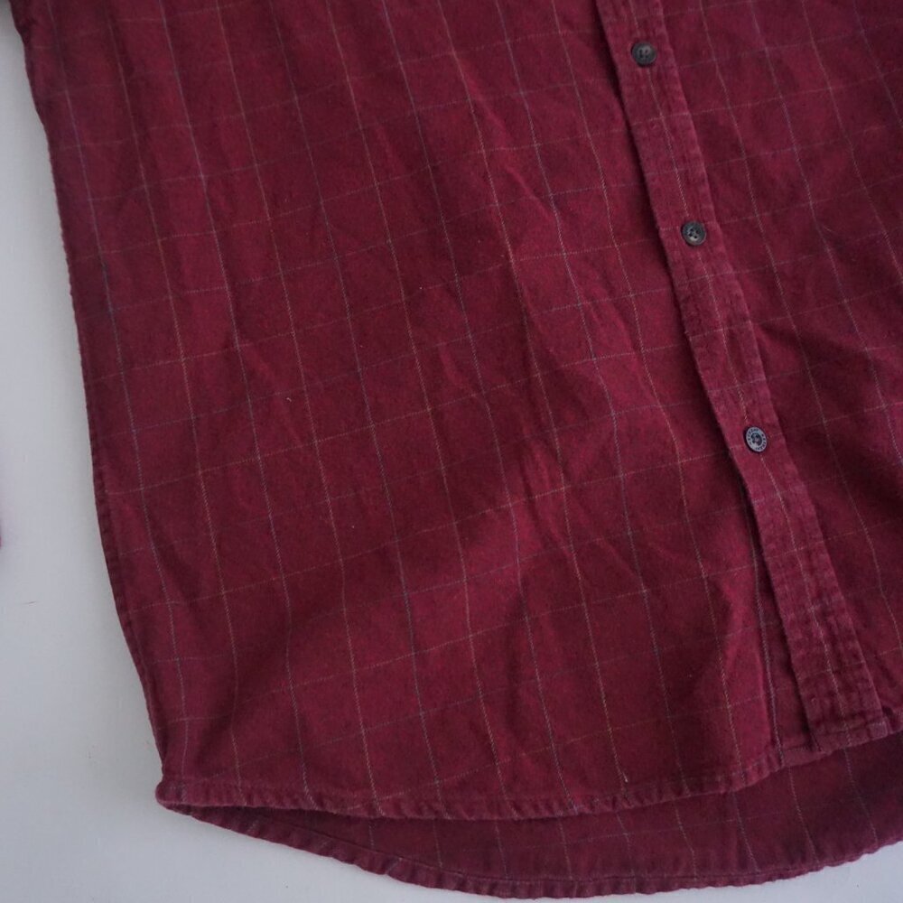 Vintage Retreat Maroon Checker Pattern 100% Cotton Button Down Dress Shirt L - Picture 7 of 10